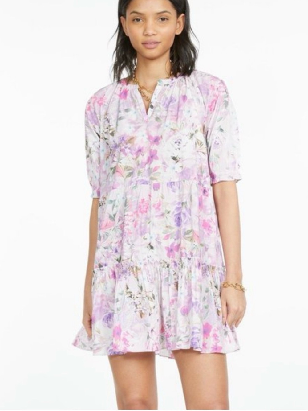 Generation Love Lilac and Pink Floral V-Neck Mini Dress